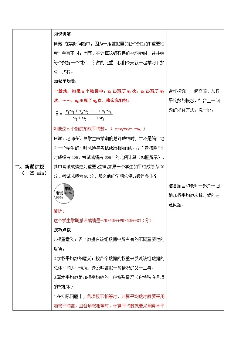 华师大版八年级下册数学 20.1.3 加权求平均数 教学设计02