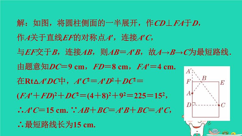 安徽专版2024春八年级数学下册极速提分法第8招巧用勾股定理求最短路径的长作业课件新版沪科版第4页