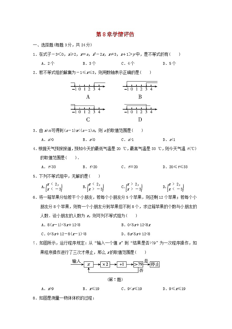 2024春七年级数学下册第8章一元一次不等式学情评估试卷（吉林专版华东师大版）第1页