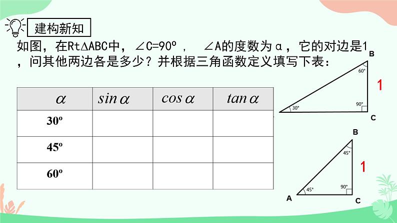 1.2.+30°、45°、60°角的三角函数值+课件2023—2024学年北师大版数学九年级下册第5页