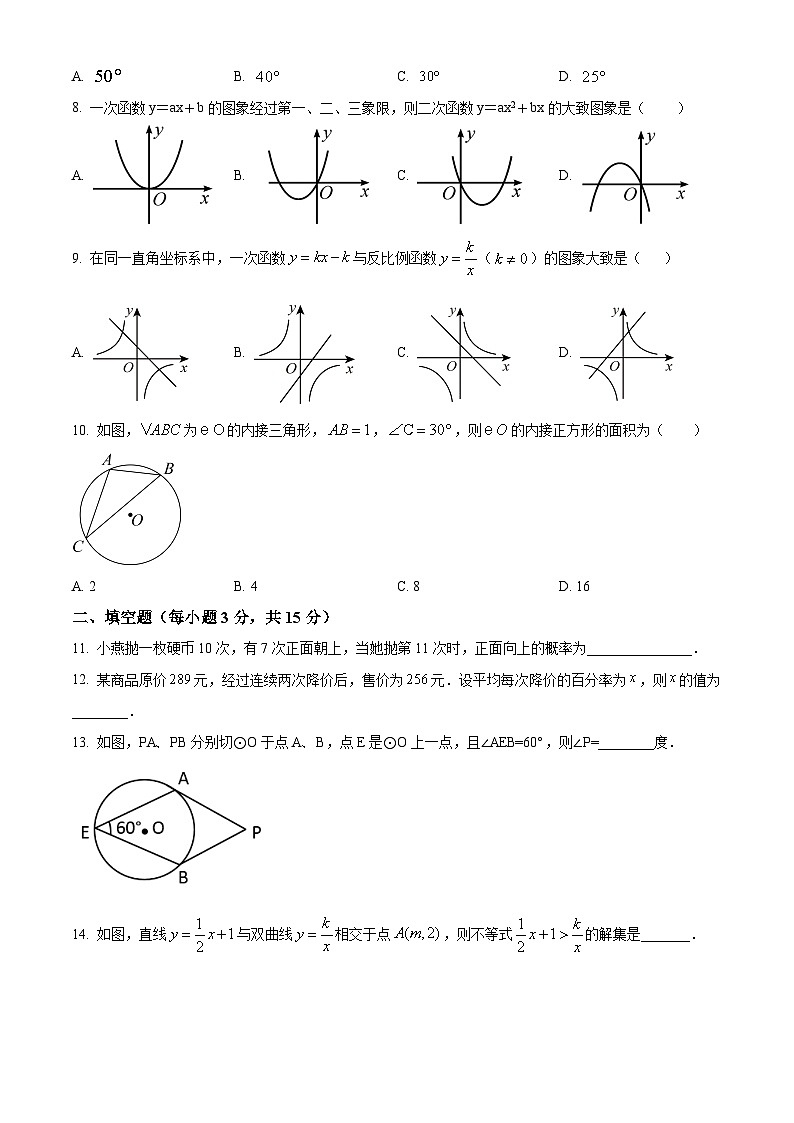精品解析：河南省三门峡市陕州区2023-2024学年九年级上学期期末教情学情诊断数学试题（原卷版）第2页