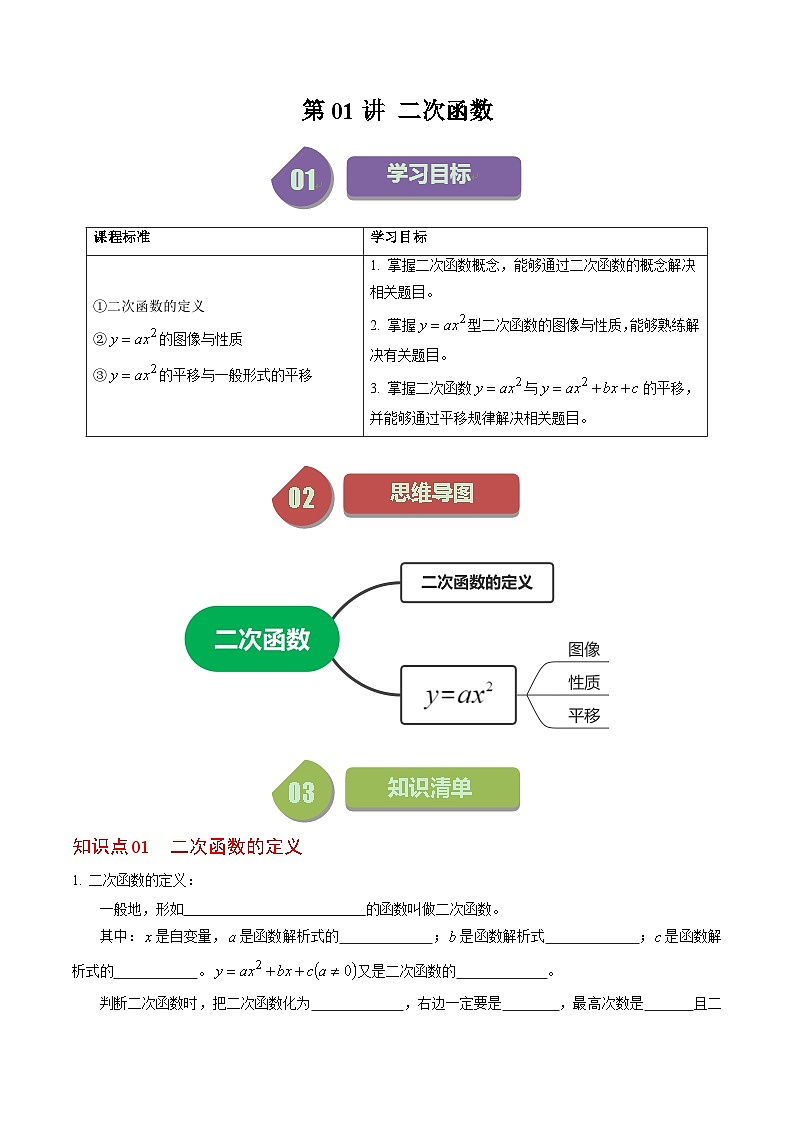 第01讲 二次函数（原卷版）第1页