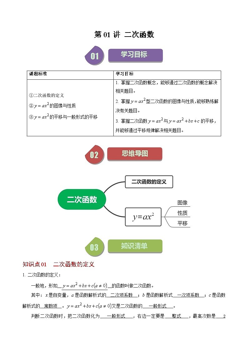 第01讲 二次函数（解析版）第1页