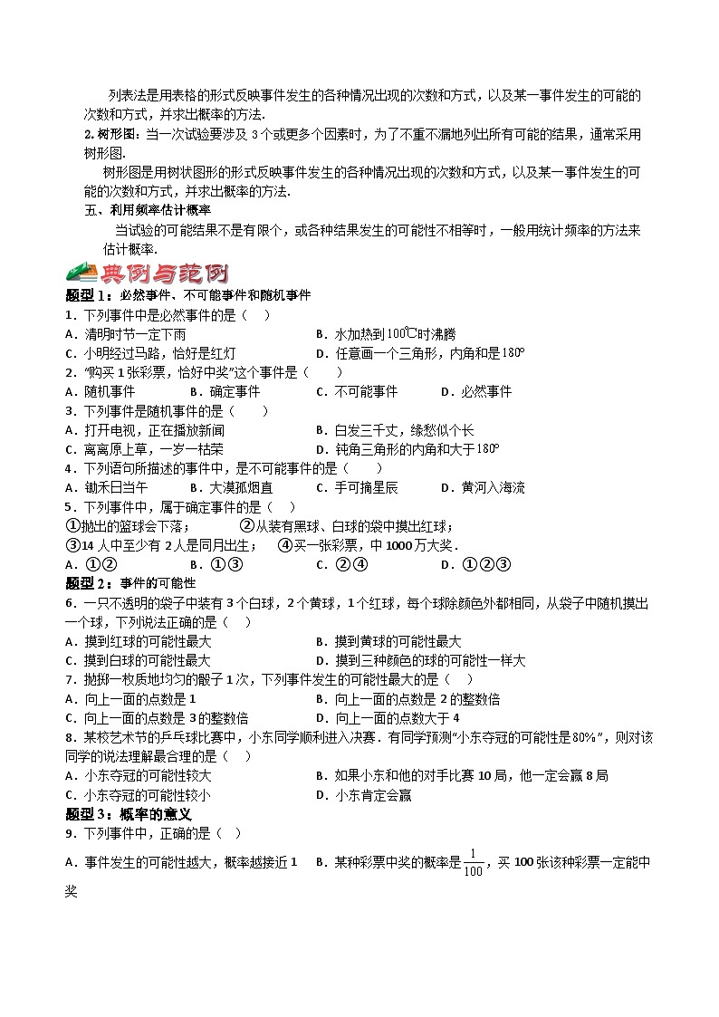 第23章 概率初步-2023-2024学年八年级数学下册高频考点精讲与精练高分突破（沪教版）02