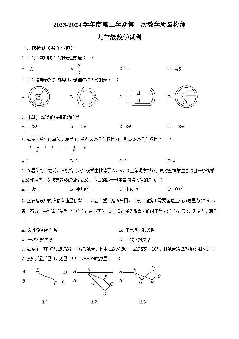 精品解析：江苏省连云港市灌云县西片2023-2024学年九年级下学期3月月考数学试题（原卷版）第1页