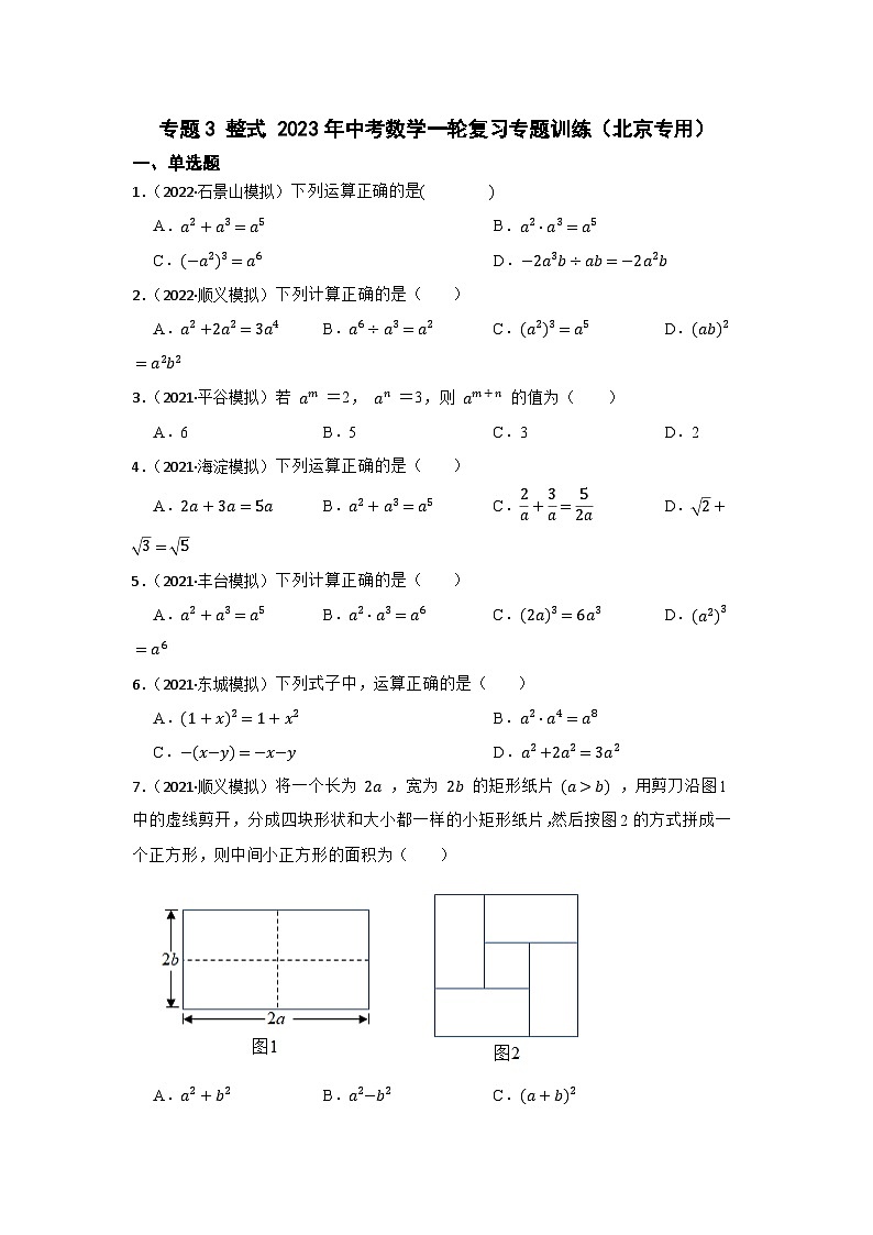 专题3 整式 2023年中考数学一轮复习专题训练（北京专用）第1页