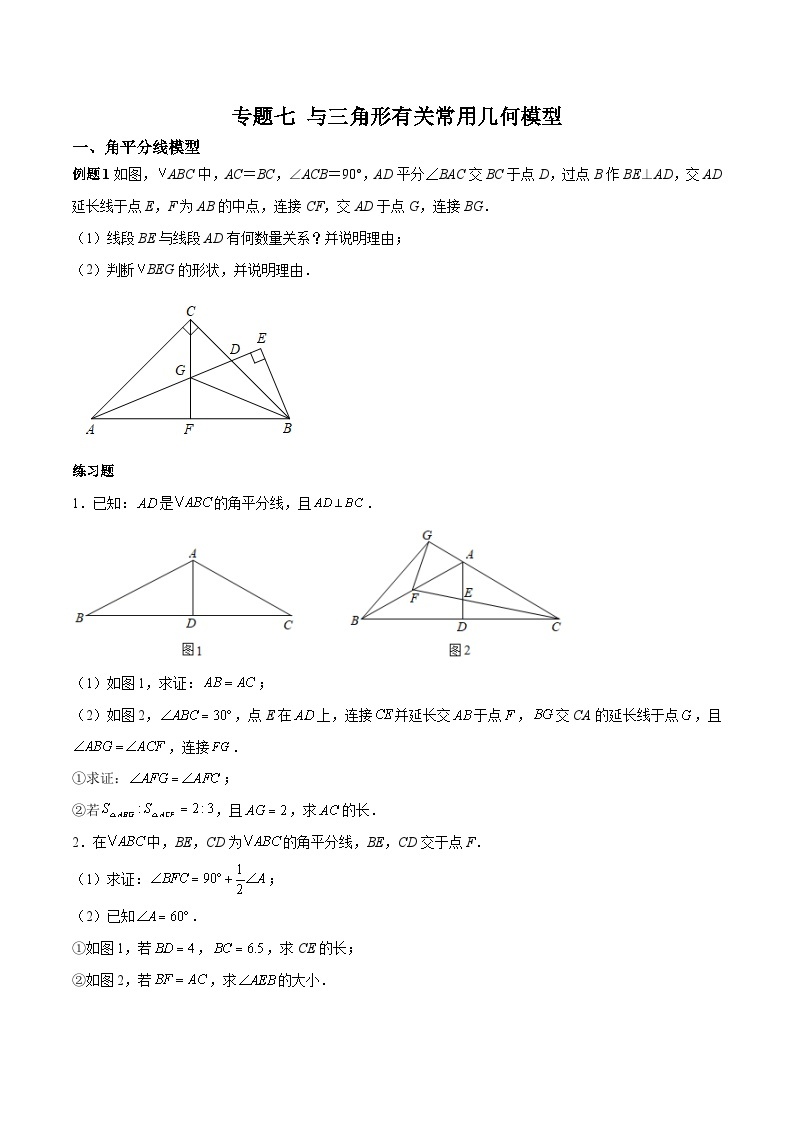 中考数学二轮复习考点培优专练专题七 与三角形有关常用几何模型（2份打包，原卷版+解析版）01