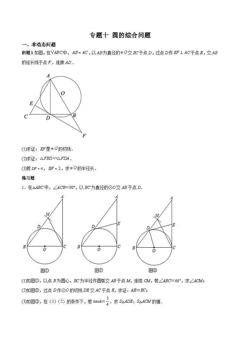 中考数学二轮复习考点培优专练专题十 圆的综合问题（原卷版）第1页
