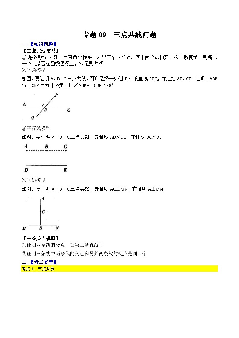 中考数学二轮复习考点提分特训专题09 三点共线问题（原卷版） 第1页