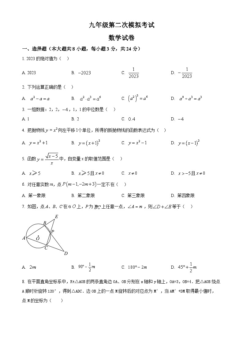 2023年江苏省宿迁市沭阳县九年级中考二模数学模拟试题（原卷版+解析版）01