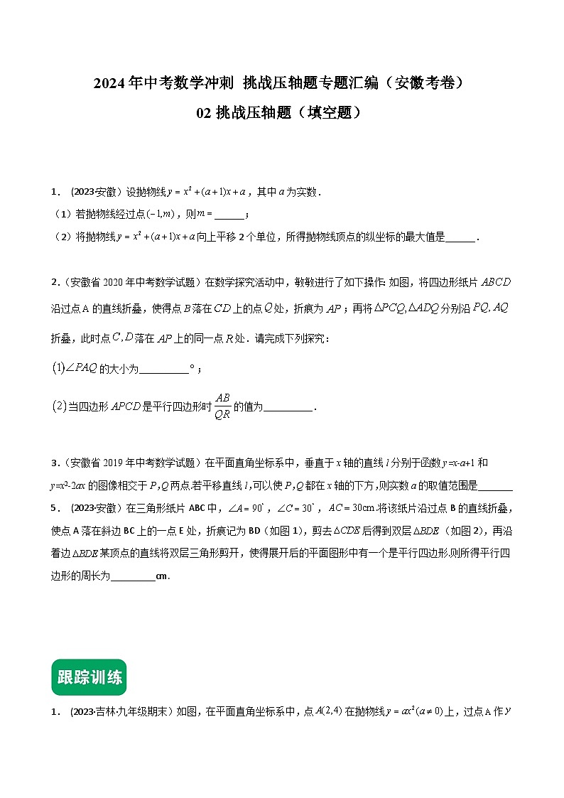 2024年中考数学冲刺挑战压轴题专题汇编(安徽卷)02挑战压轴题(填空题)(原卷版+解析)第1页