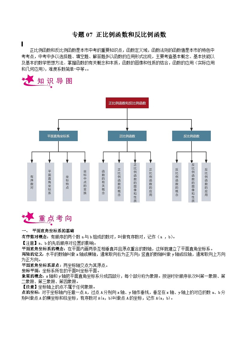 备战2024年中考数学一轮复习考点帮(上海专用)专题07正比例函数和反比例函数(原卷版+解析)01