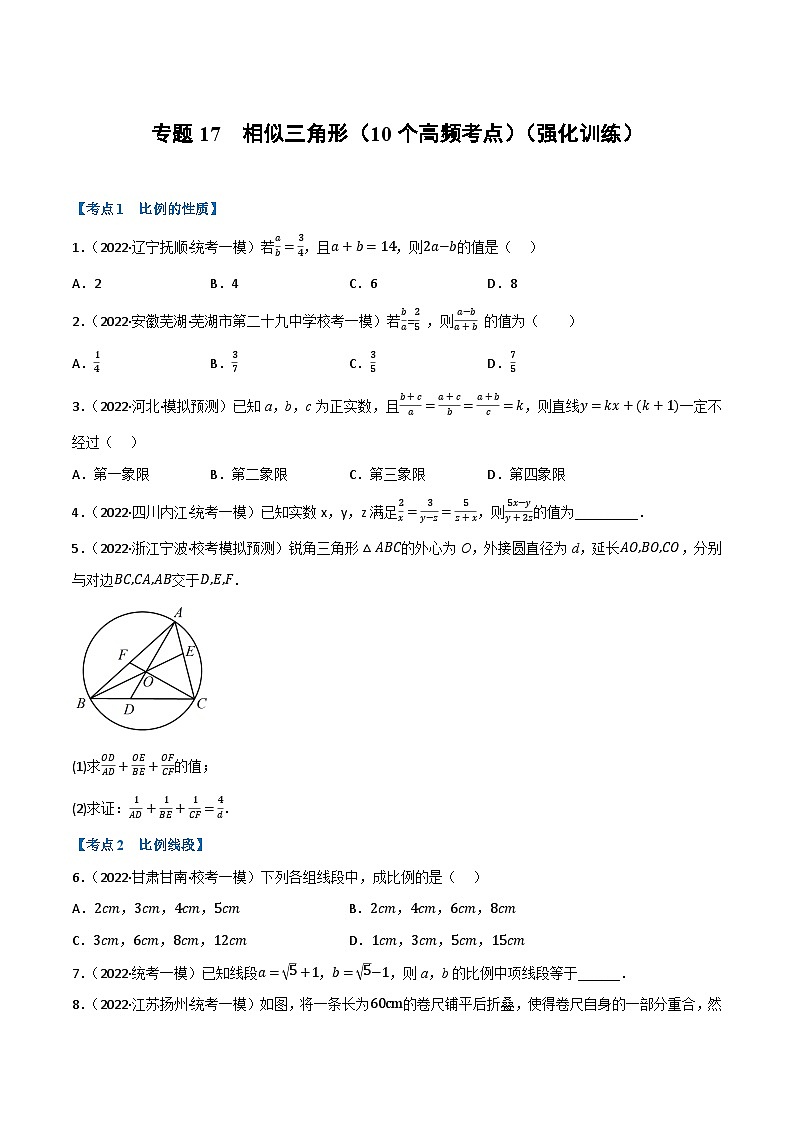 中考数学总复习专题17相似三角形(10个高频考点)(强化训练)(全国版)(原卷版+解析)第1页