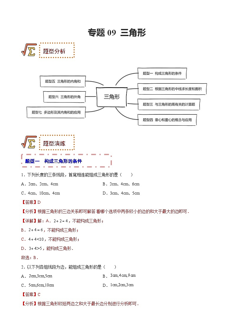 中考数学一轮复习题型归纳专练专题09 三角形（解析版） 第1页