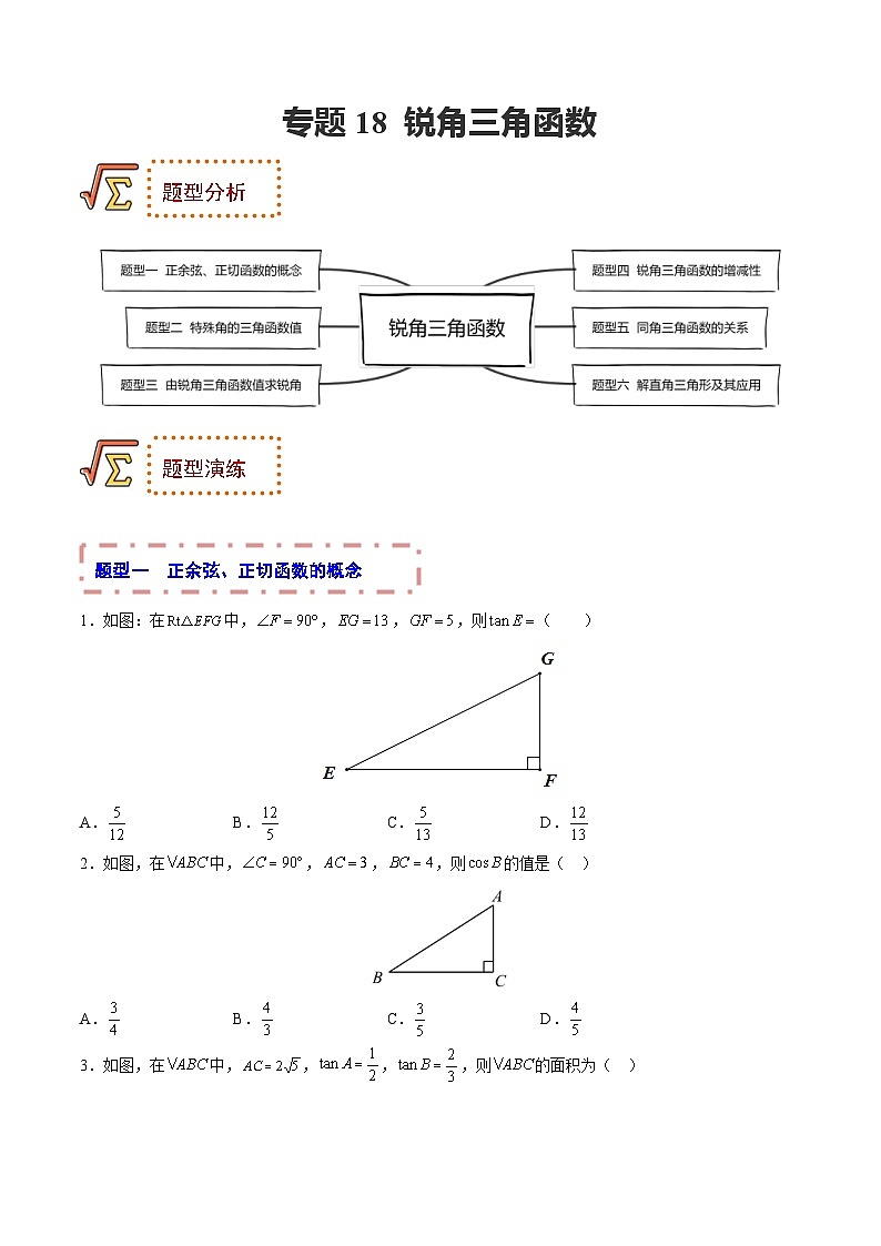 中考数学一轮复习题型归纳专练专题18 锐角三角函数（原卷版） 第1页
