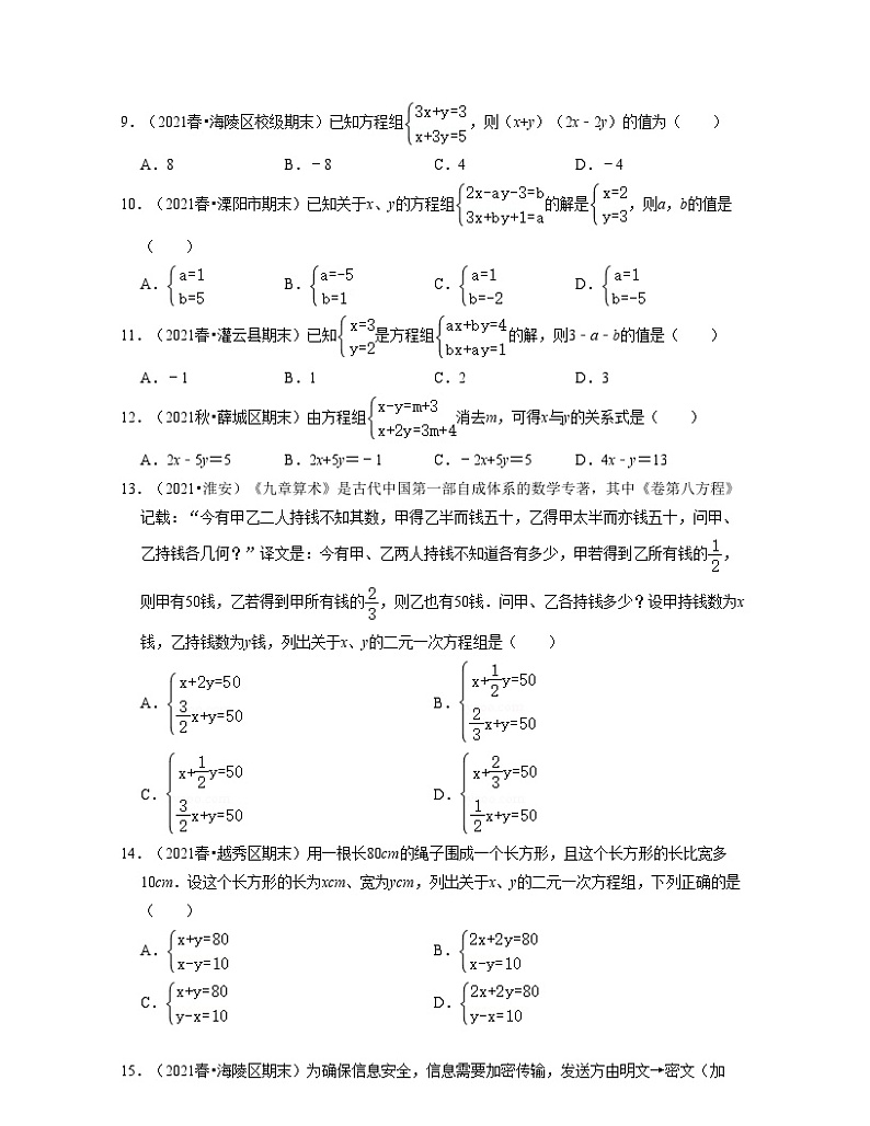第10章 二元一次方程组（基础30题专练）-2023-2024学年七年级数学下学期考试满分全攻略（苏科版）02