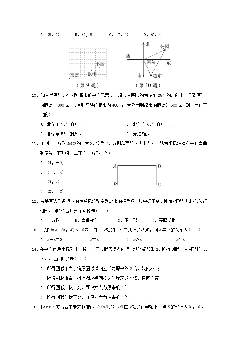 2024八年级数学下册第19章平面直角坐标系综合素质评价试卷（冀教版）02