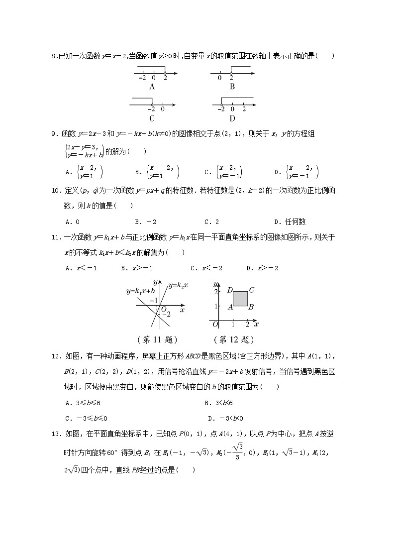 2024八年级数学下册第21章一次函数综合素质评价试卷（冀教版）02