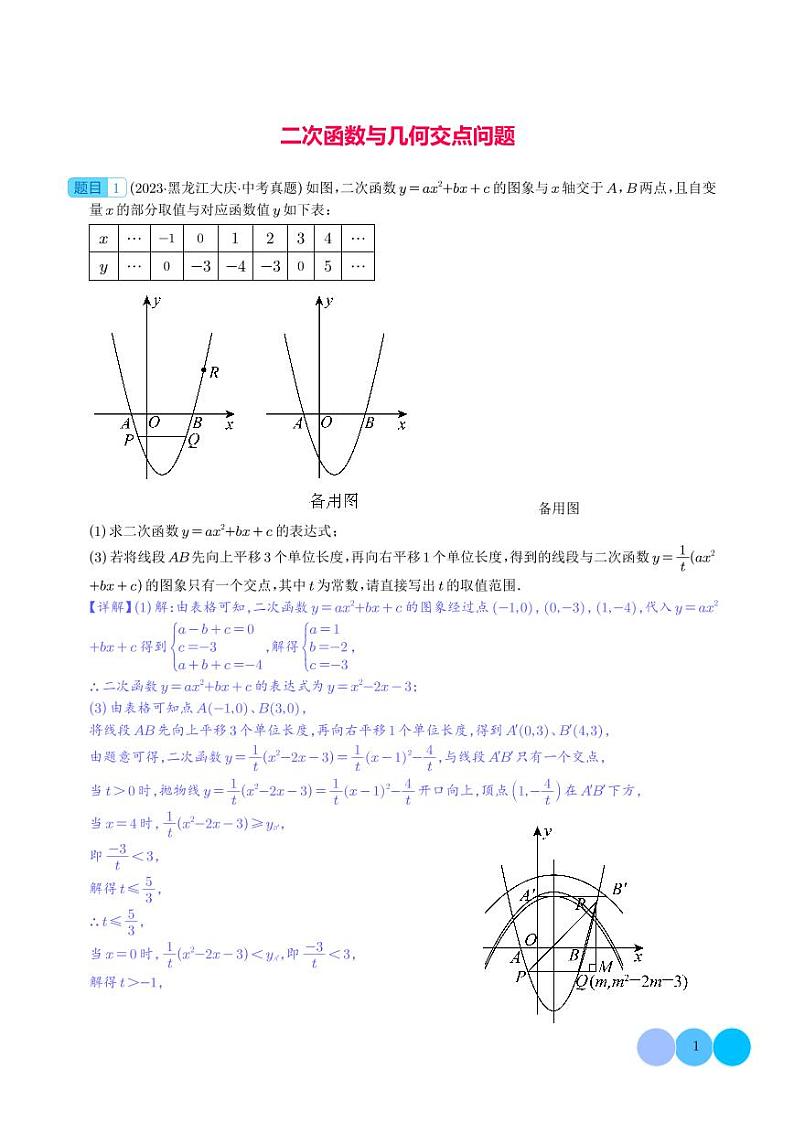二次函数与几何交点问题（解析版）第1页