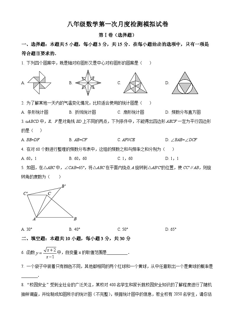 江苏省泰州市泰州中学附属初级中学2023-2024学年八年级下学期第一次月考模拟数学试题（原卷版+解析版）01
