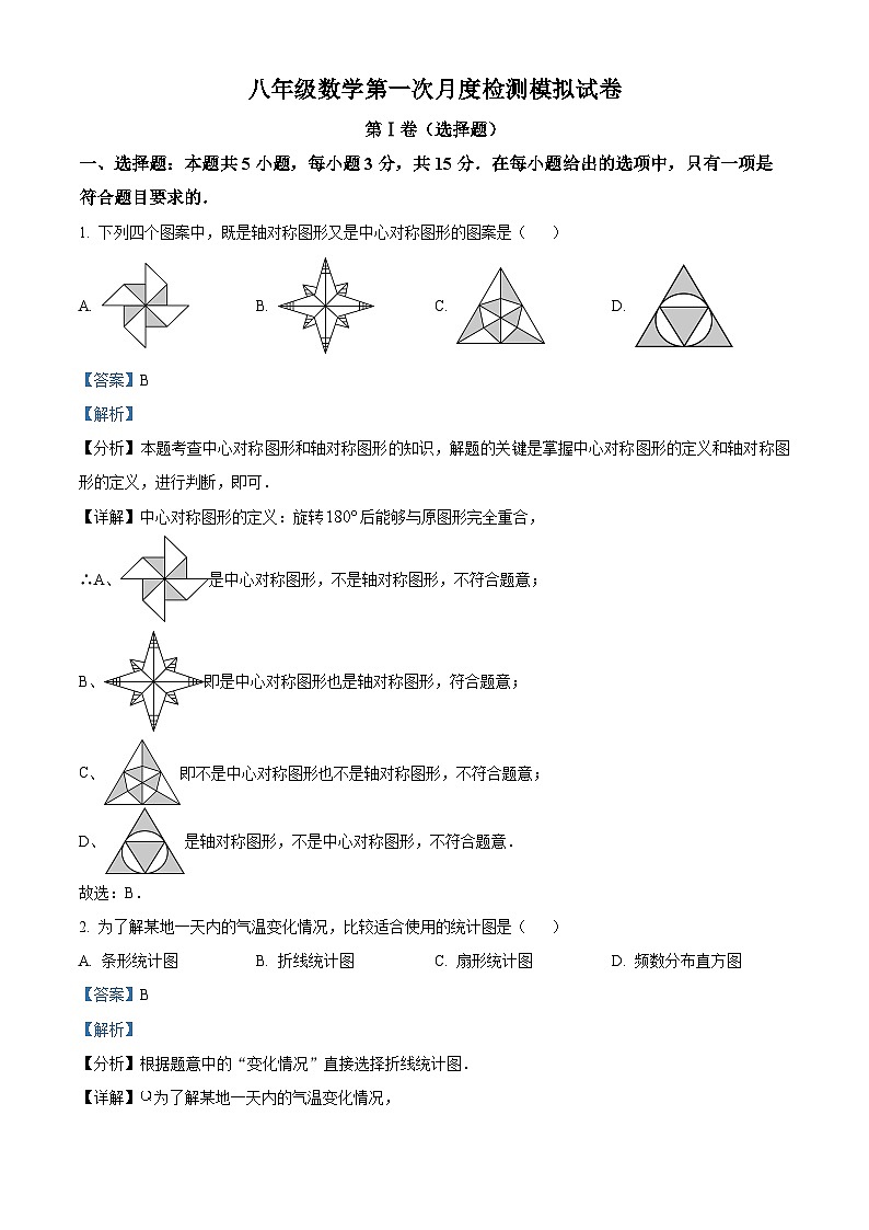 江苏省泰州市泰州中学附属初级中学2023-2024学年八年级下学期第一次月考模拟数学试题（原卷版+解析版）01