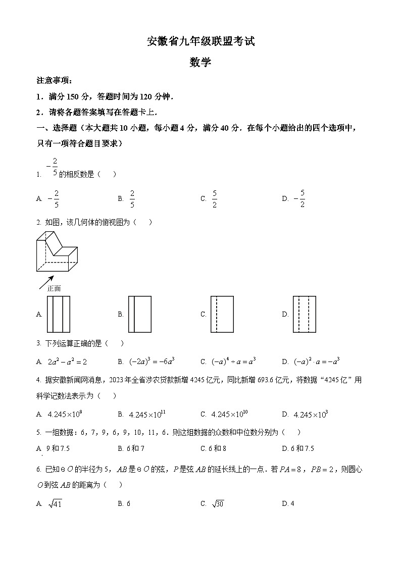 2024年安徽省六安市金寨县中考一模数学试题（原卷版+解析版）01