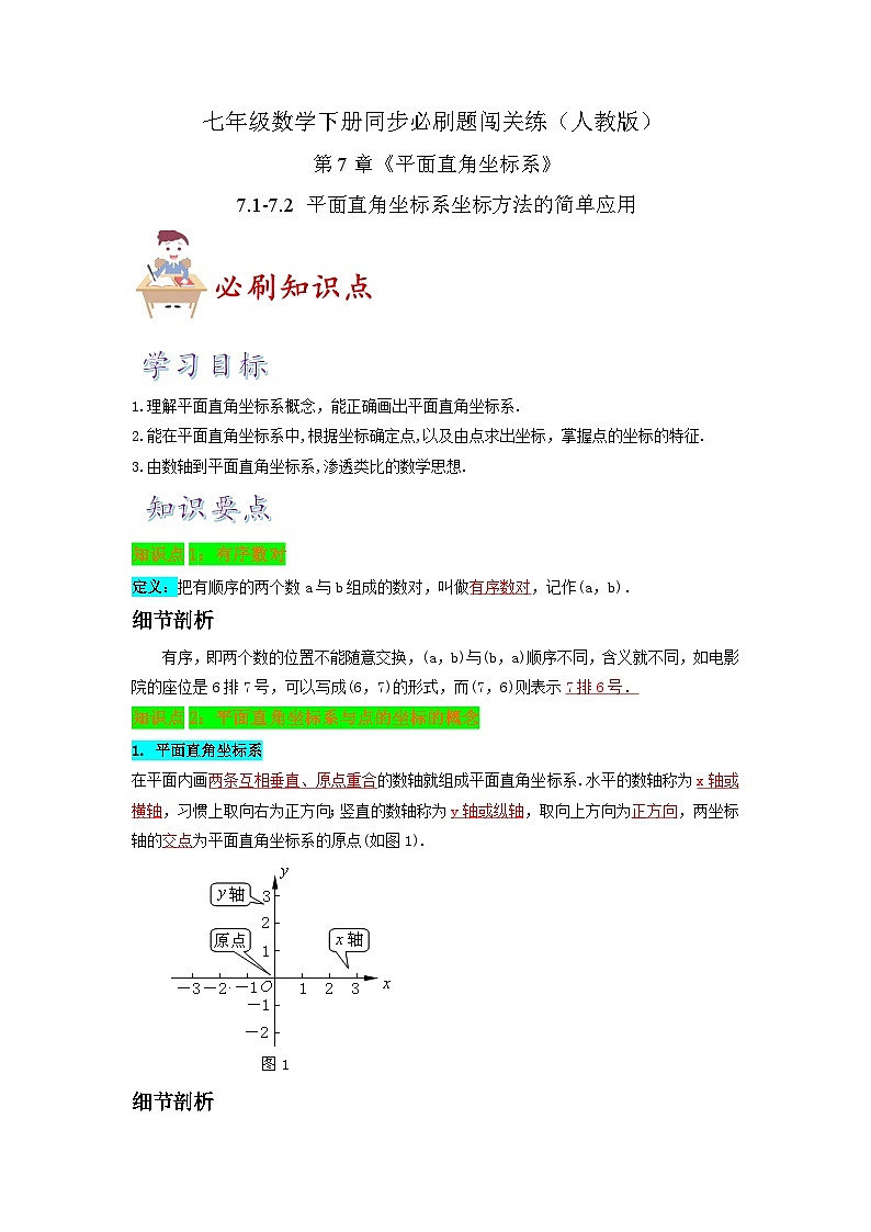必刷知识点7.1-7.2 平面直角坐标系 坐标方法的简单应用（解析版）-2023-2024学年七年级数学下册同步必刷题闯关练（人教版）第1页