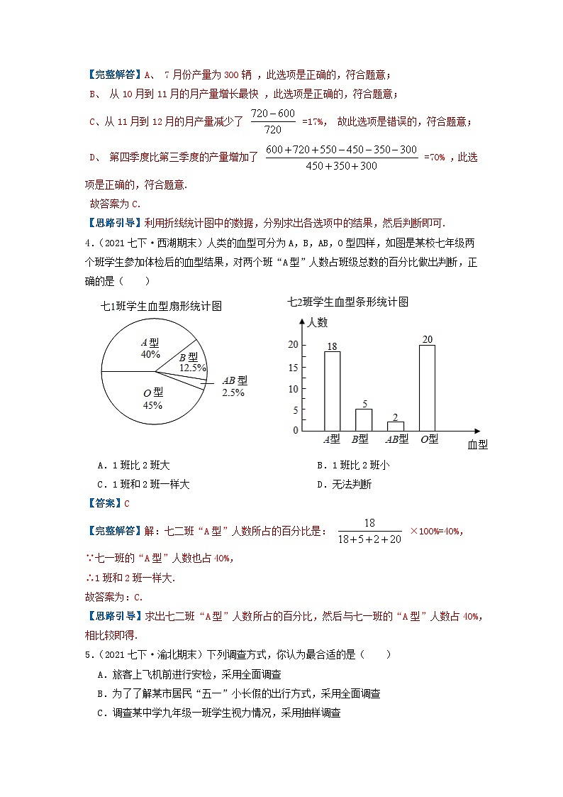 必刷提高题第10章《数据的收集、整理与描述》章节复习巩固（解析版）-2023-2024学年七年级数学下册同步必刷题闯关练（人教版）第3页