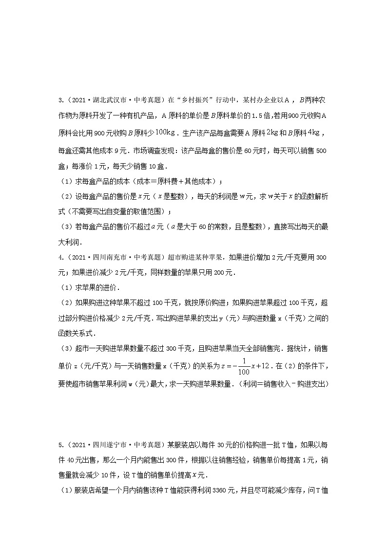 专题10 函数的实际应用（利润最值、抛物线型、几何图形）（原卷版）第2页