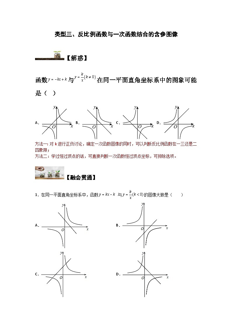 苏科版八年级数学下册题型突破提高类型三反比例函数与一次函数结合的含参图像(原卷版+解析)第1页