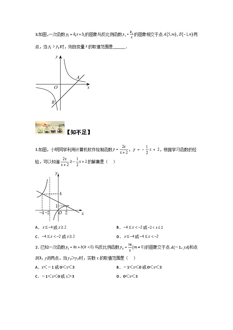 苏科版八年级数学下册题型突破提高类型五、反比例函数与一次函数结合求不等式解集与面积(原卷版+解析)第3页