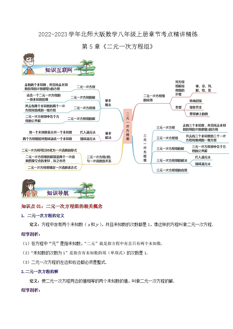 八年级数学上册章节重点复习考点讲义(北师大版)第5章《二元一次方程组》(原卷版+解析)第1页