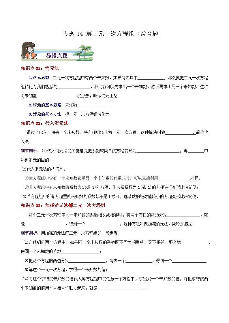 八年级数学上册章节重点复习考点讲义(北师大版)专题14解二元一次方程组综合题(原卷版+解析)第1页