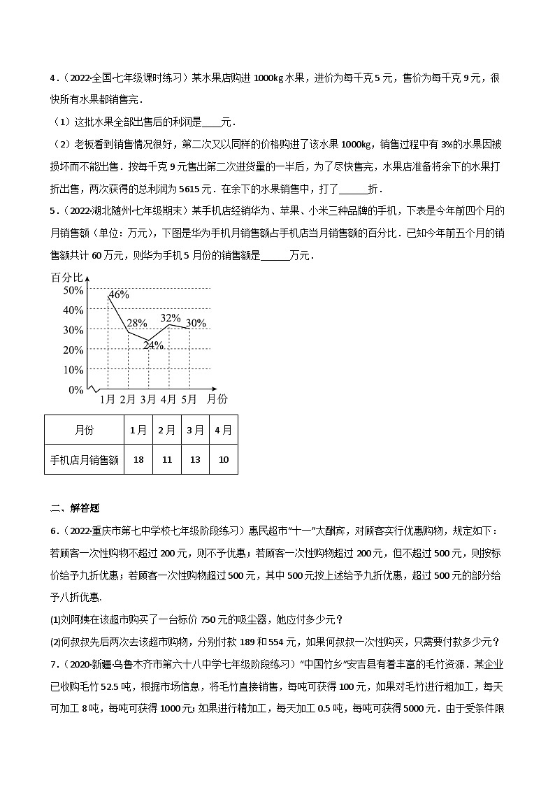 2023年中考数学压轴真题汇编(全国通用)5.4应用一元一次方程-打折销售(分层练习)(原卷版+解析)03