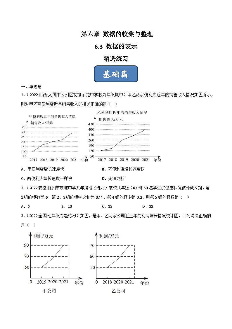 2023年中考数学压轴真题汇编(全国通用)6.3数据的表示(分层练习)(原卷版+解析)第1页