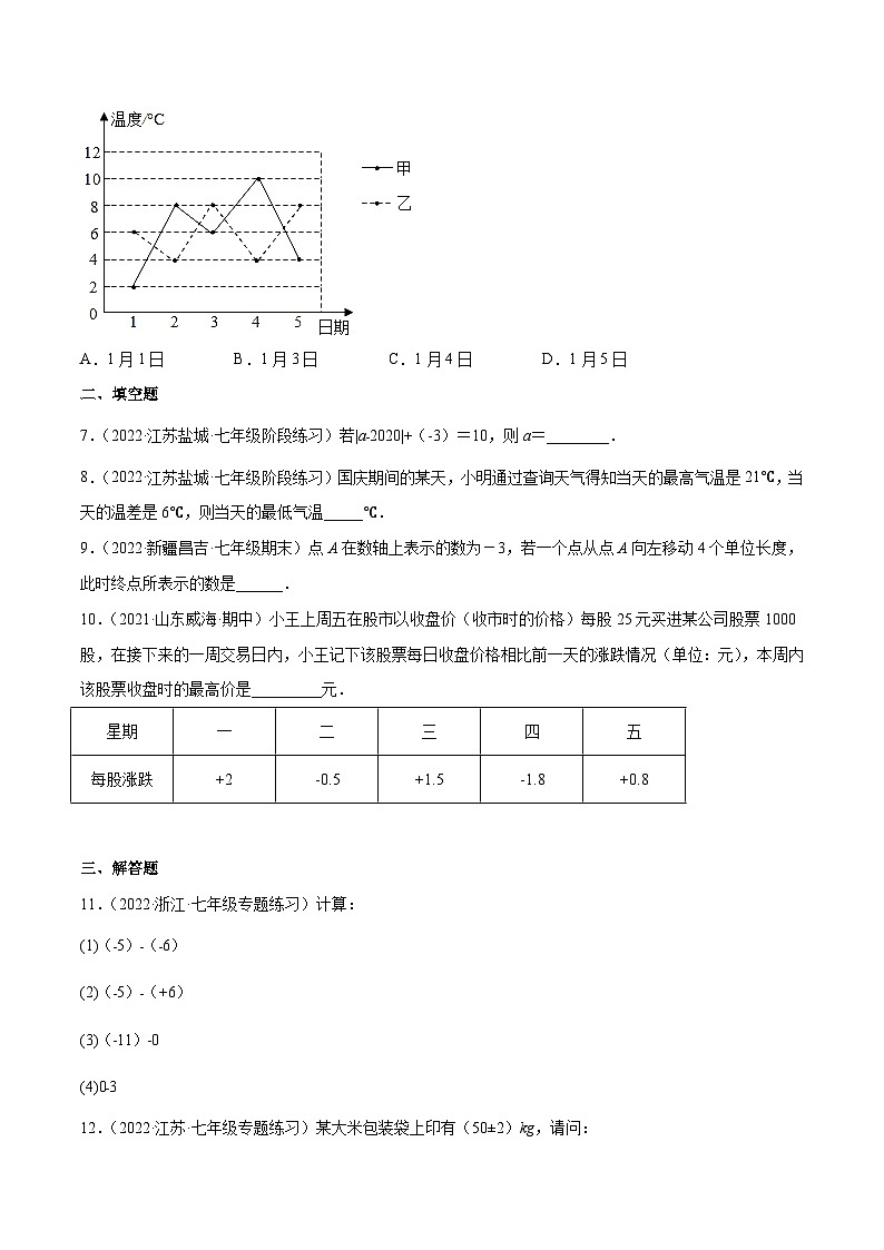 2023年中考数学压轴真题汇编(全国通用)2.5有理数的减法(分层练习)(原卷版+解析)第2页