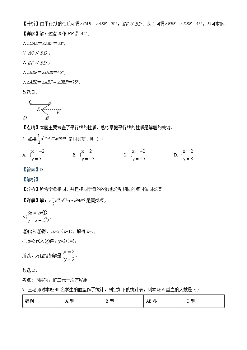 浙江省金华市七年级下学期期末数学试题（解析版）第3页