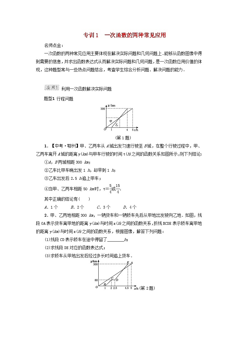 2024八下第21章一次函数阶段方法技巧训练二专训1一次函数的两种常见应用（冀教版）01