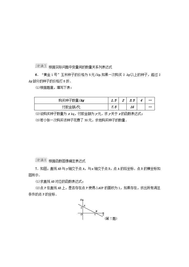 2024八下第21章一次函数阶段方法技巧训练一专训1四种常见确定函数表达式的方法（冀教版）02