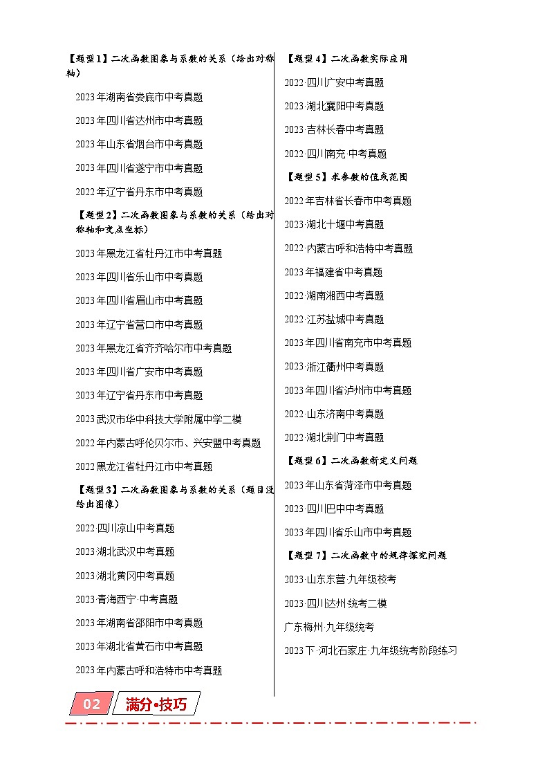 专题3-4  二次函数选填压轴7类常考热点问题 备考2024年中考数学—模型·方法·技巧专题突破（全国通用）02