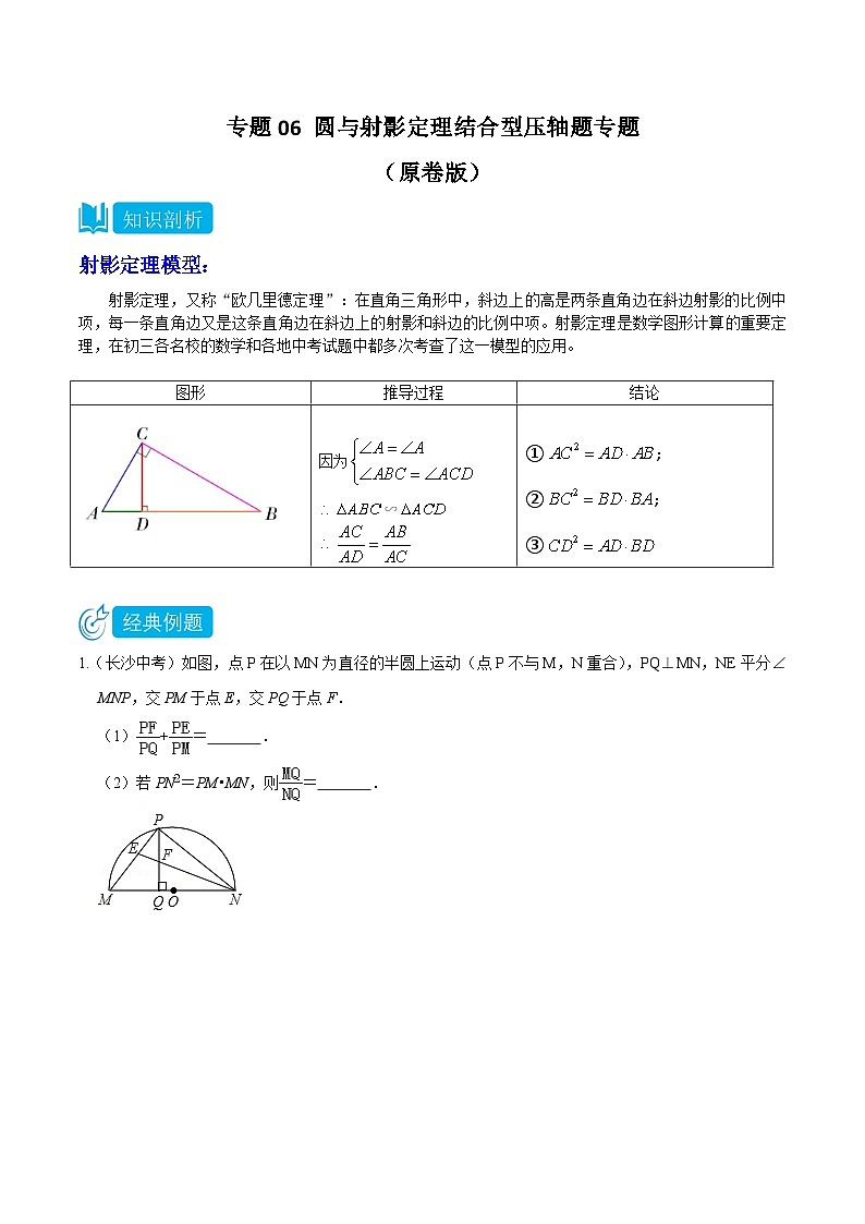 专题06 圆与射影定理结合型压轴题专题—2023-2024学年挑战中考压轴题重难点题型分类01