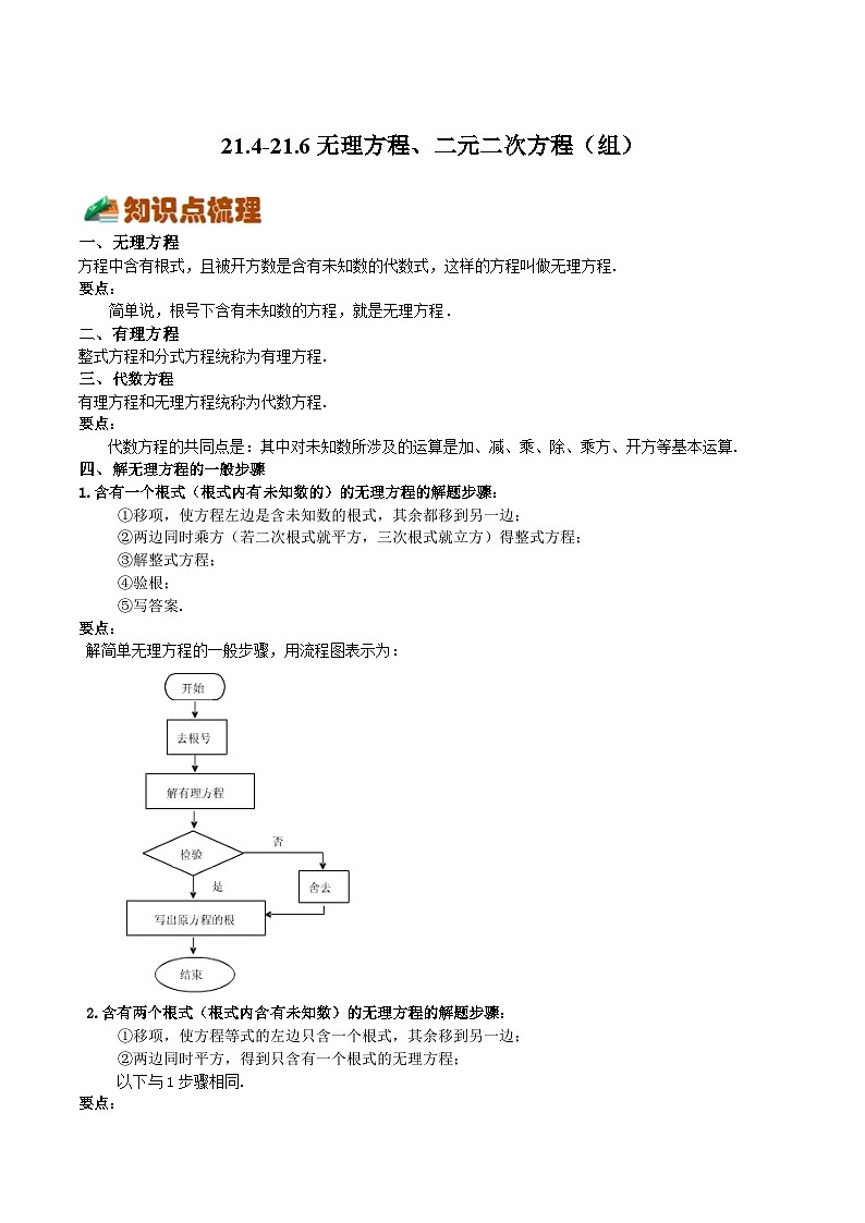 沪教版八年级数学下册《考点•题型•技巧》精讲与精练高分突破21.4-21.6无理方程、二元二次方程(组)(原卷版+解析)第1页