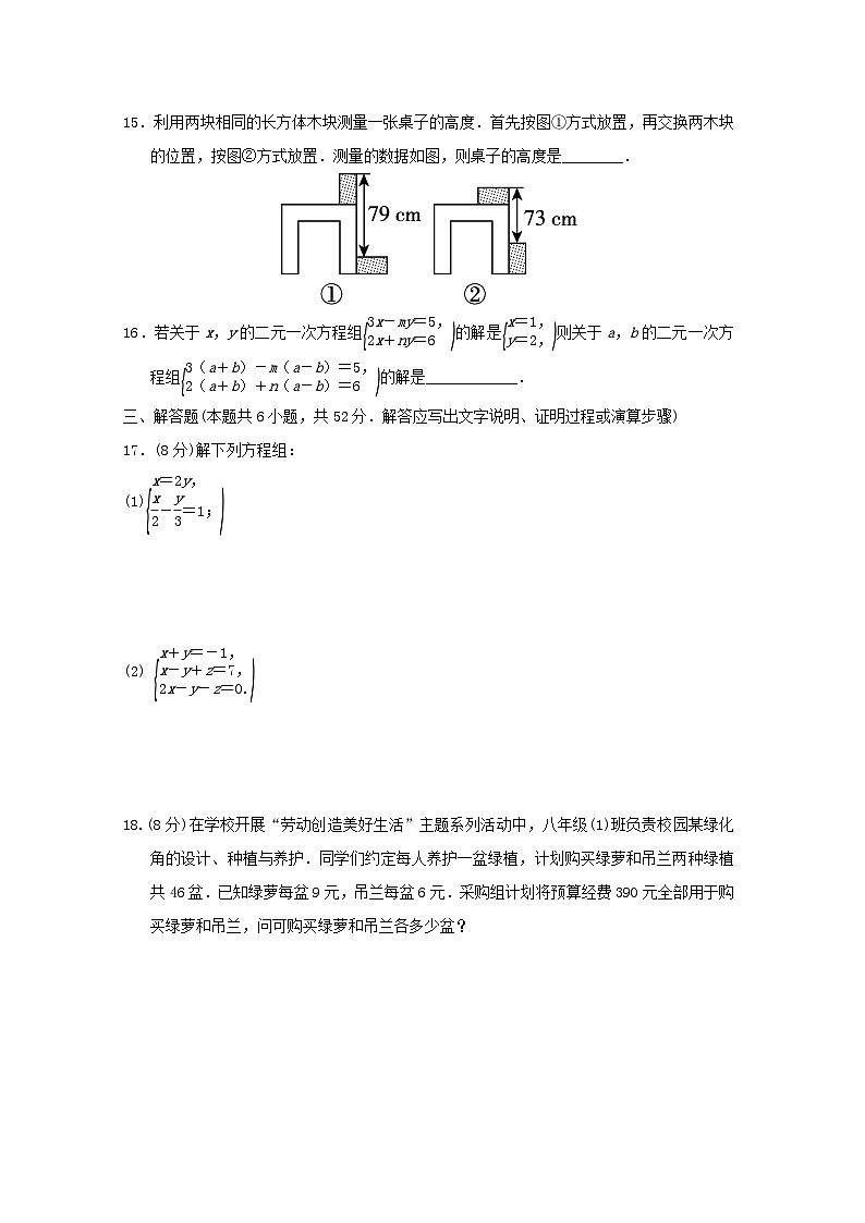 福建省2024七年级数学下册第八章二元一次方程组学情评估试卷（附答案新人教版）03