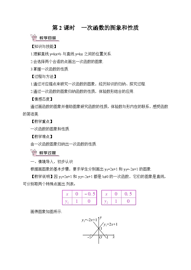 19.2.2 一次函数 第2课时 一次函数的图象与性质教案第1页