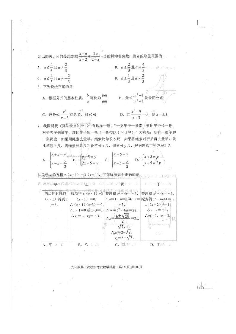 2024年山东省泰安市新泰市中考一模数学试题第2页