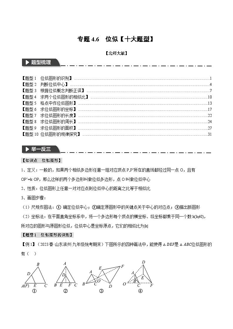 中考数学一轮复习专题4.6 位似【十大题型】（举一反三）（北师大版）（解析版）01