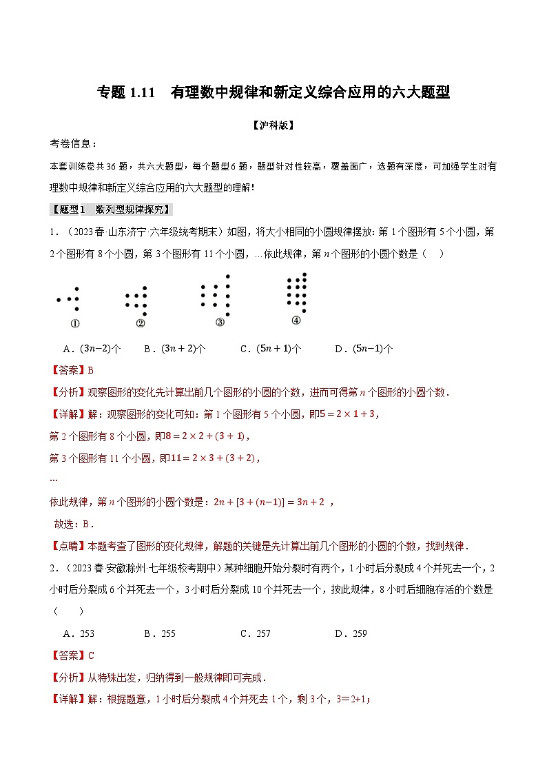 中考数学一轮复习：专题1.11 有理数中规律和新定义综合应用的六大题型（沪科版）（解析版）01