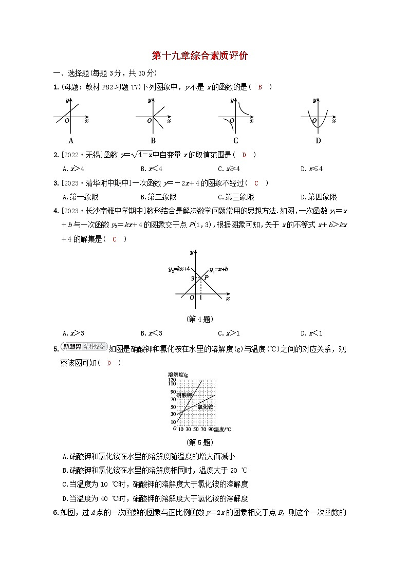 2024八年级数学下册第十九章一次函数综合素质评价试卷（人教版附答案）01