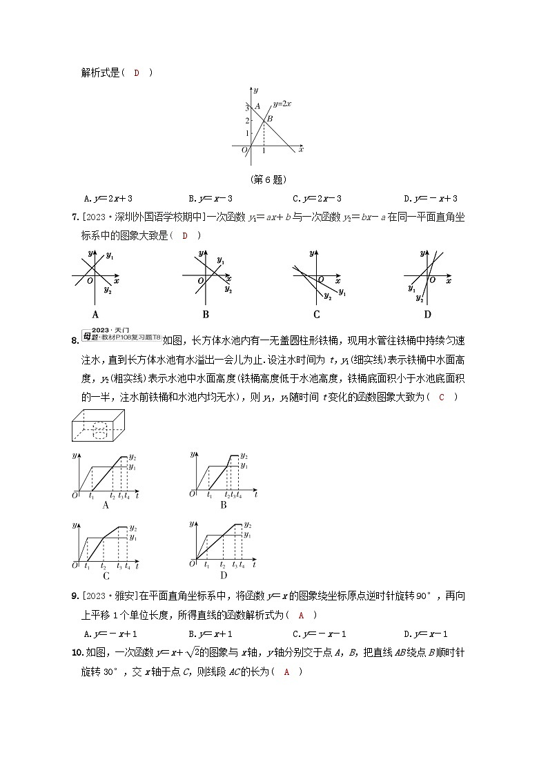 2024八年级数学下册第十九章一次函数综合素质评价试卷（人教版附答案）02
