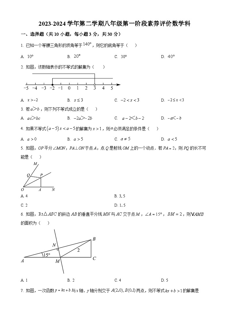 精品解析：广东省佛山市南海区桂城街道映月中学2023-2024学年八年级下学期月考数学试题（原卷版）第1页